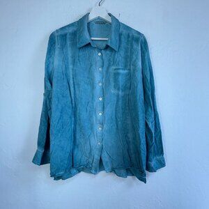 Soft Surroundings Womens Blue Long Sleeve Button-Up Chambray Shirt Large #28993